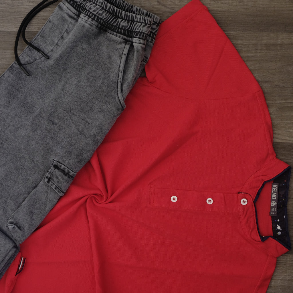Ensemble Polo Rouge et Jean Gris Délavé