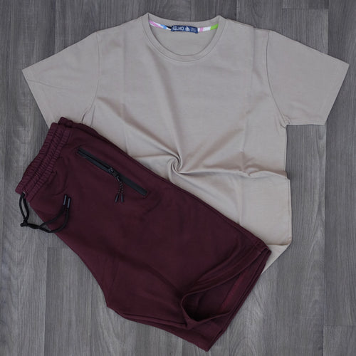 Ensemble T-Shirt Beige et Short Grenat