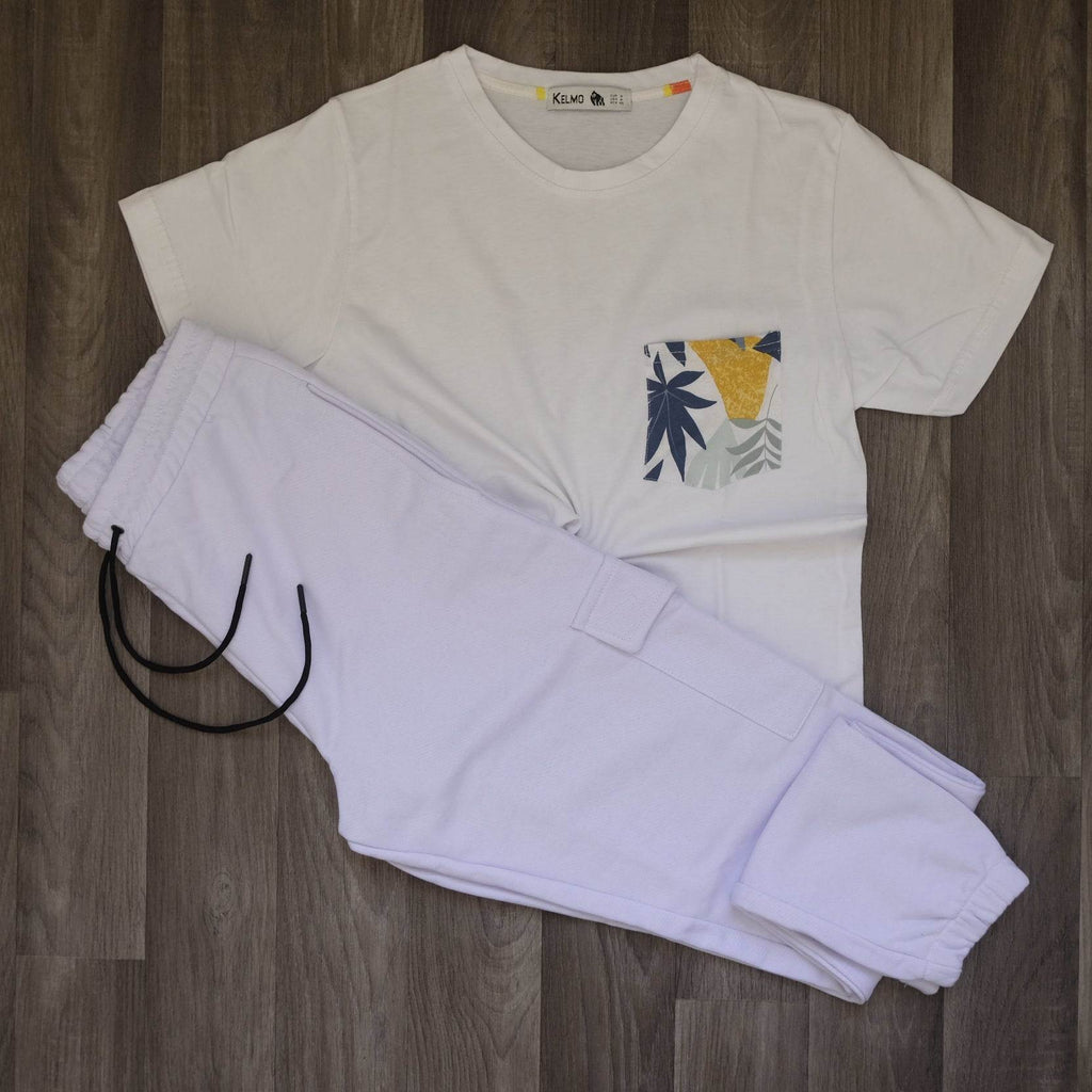 Ensemble T-shirt Blanc Hawaï et Jogging Cargo Blanc