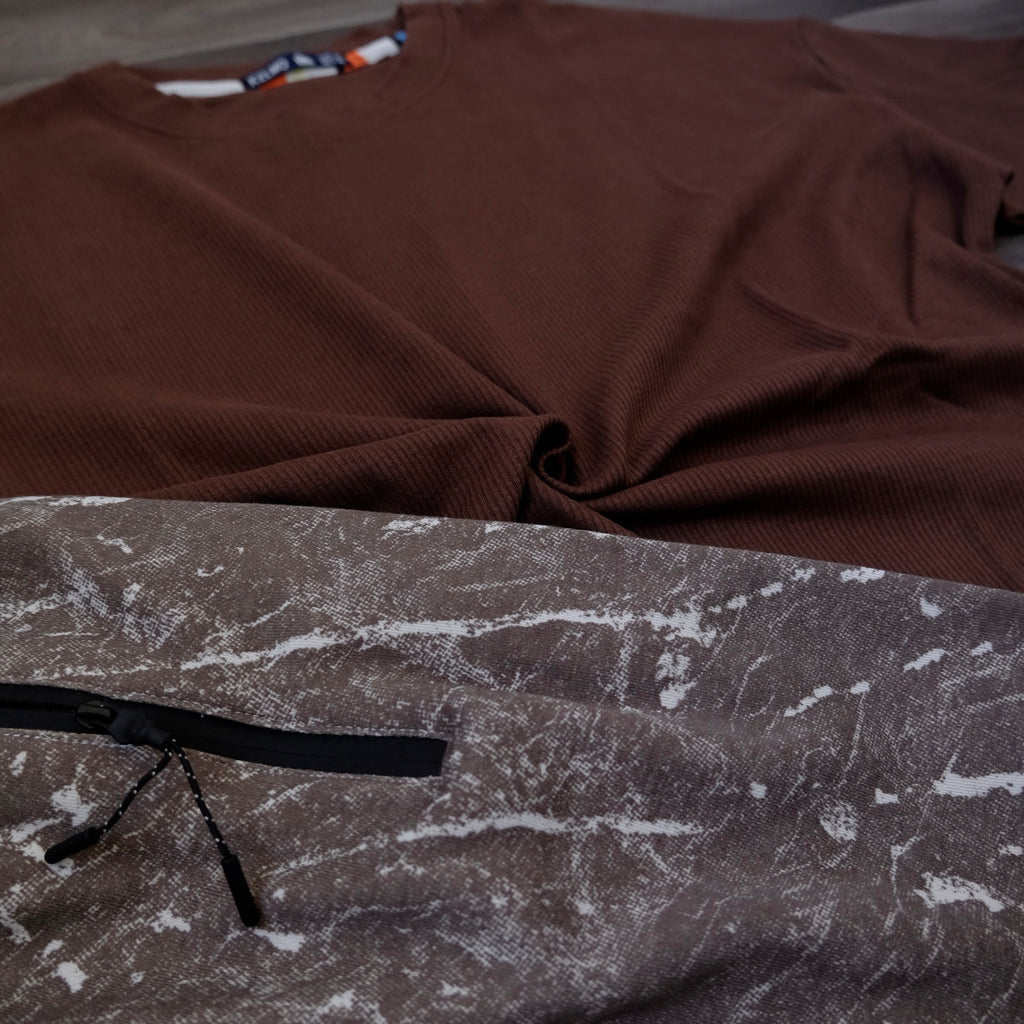 Ensemble T-shirt Marron Oversize et Short Imprimé Marbre Marron