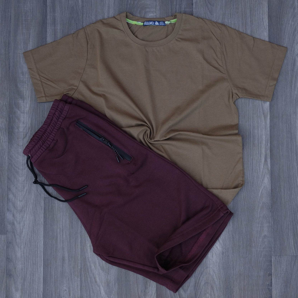 Ensemble T-Shirt Marron et Short Grenat