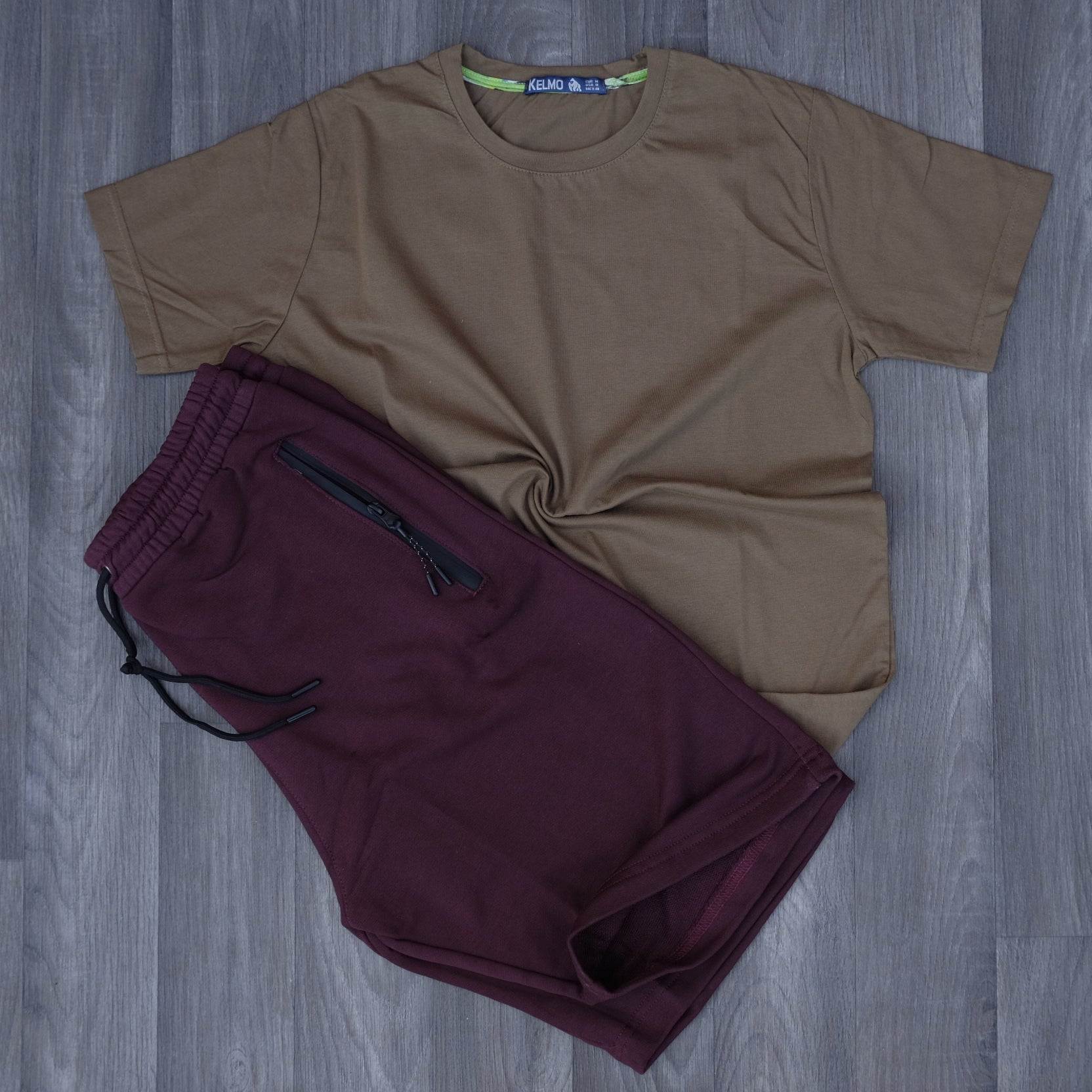Ensemble T-Shirt Marron et Short Grenat