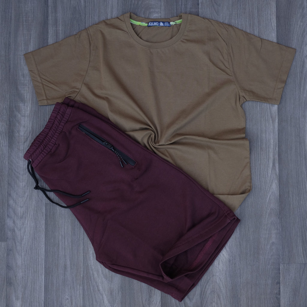 Ensemble T-Shirt Marron et Short Grenat