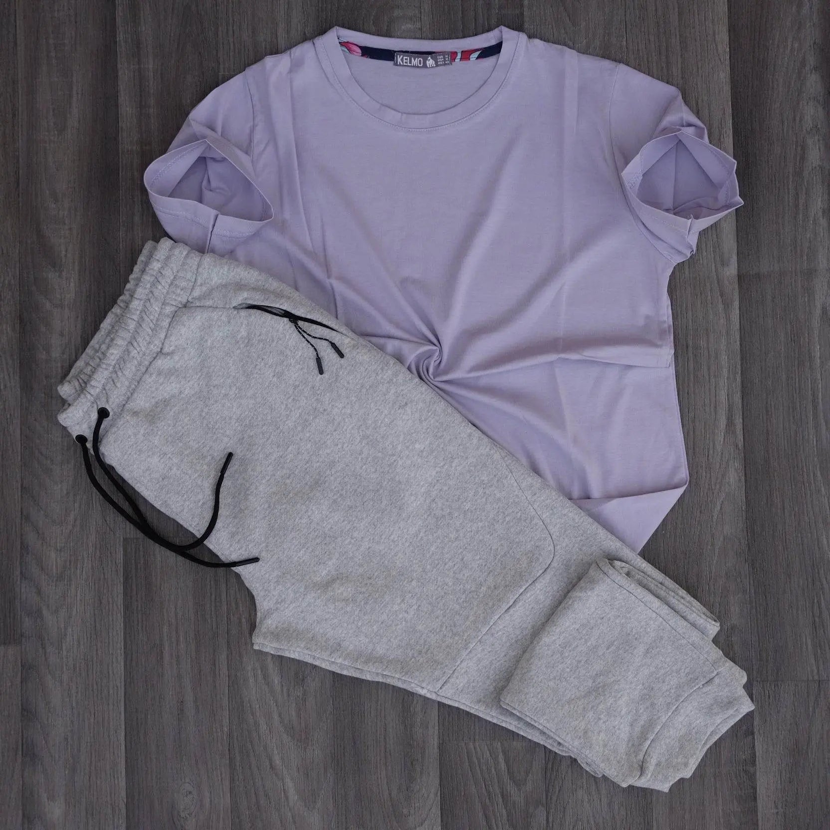 Ensemble T-shirt Mauve et Jogging Gris Chiné