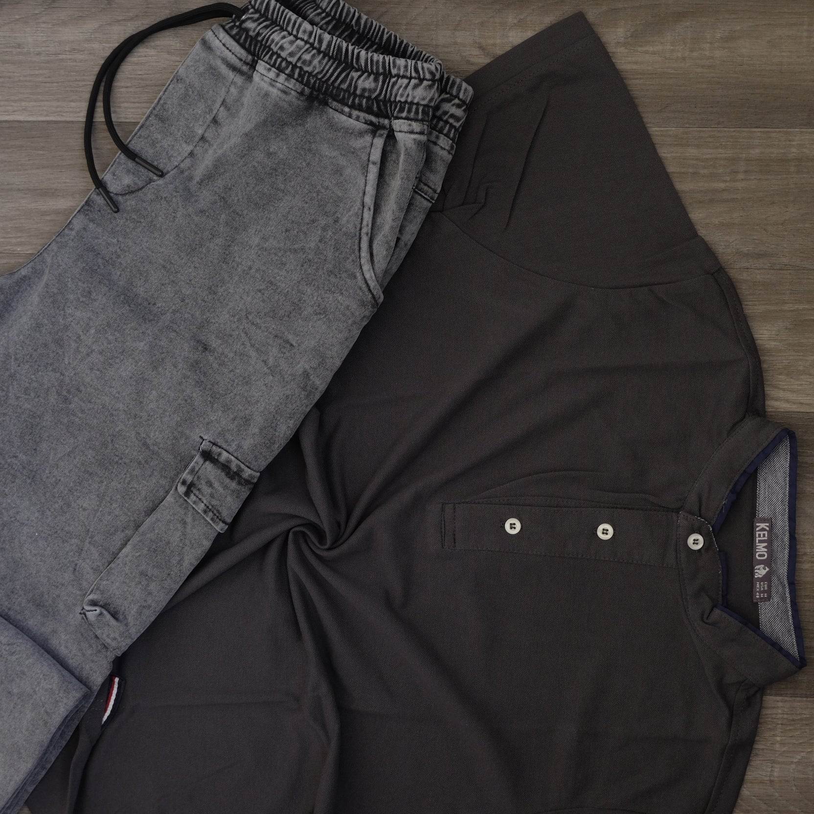 Ensemble Polo Gris Foncé et Jean Gris Délavé