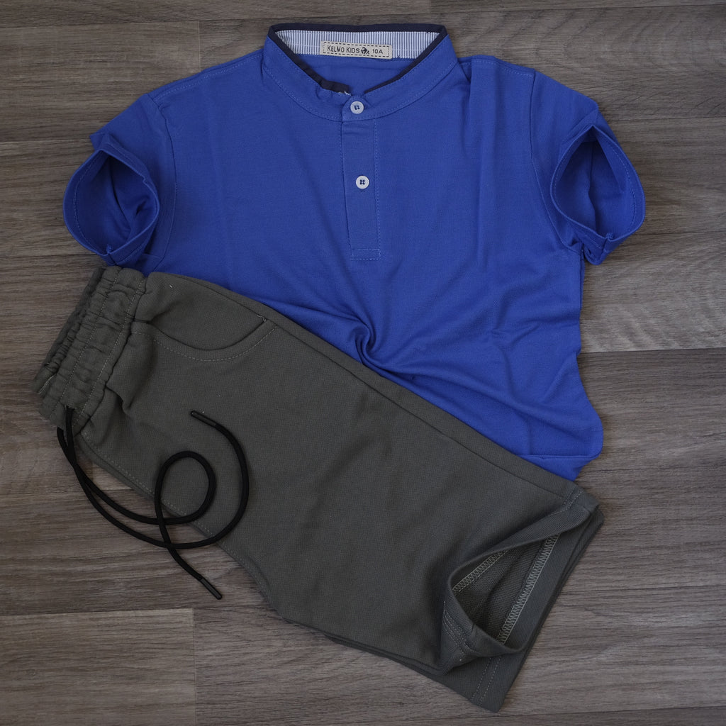 Ensemble Enfant Polo Bleu Royal et Short Jogging Kaki