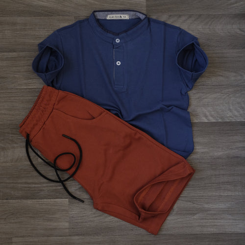 Ensemble Enfant Polo Bleu Marine et Short Jogging Terracotta