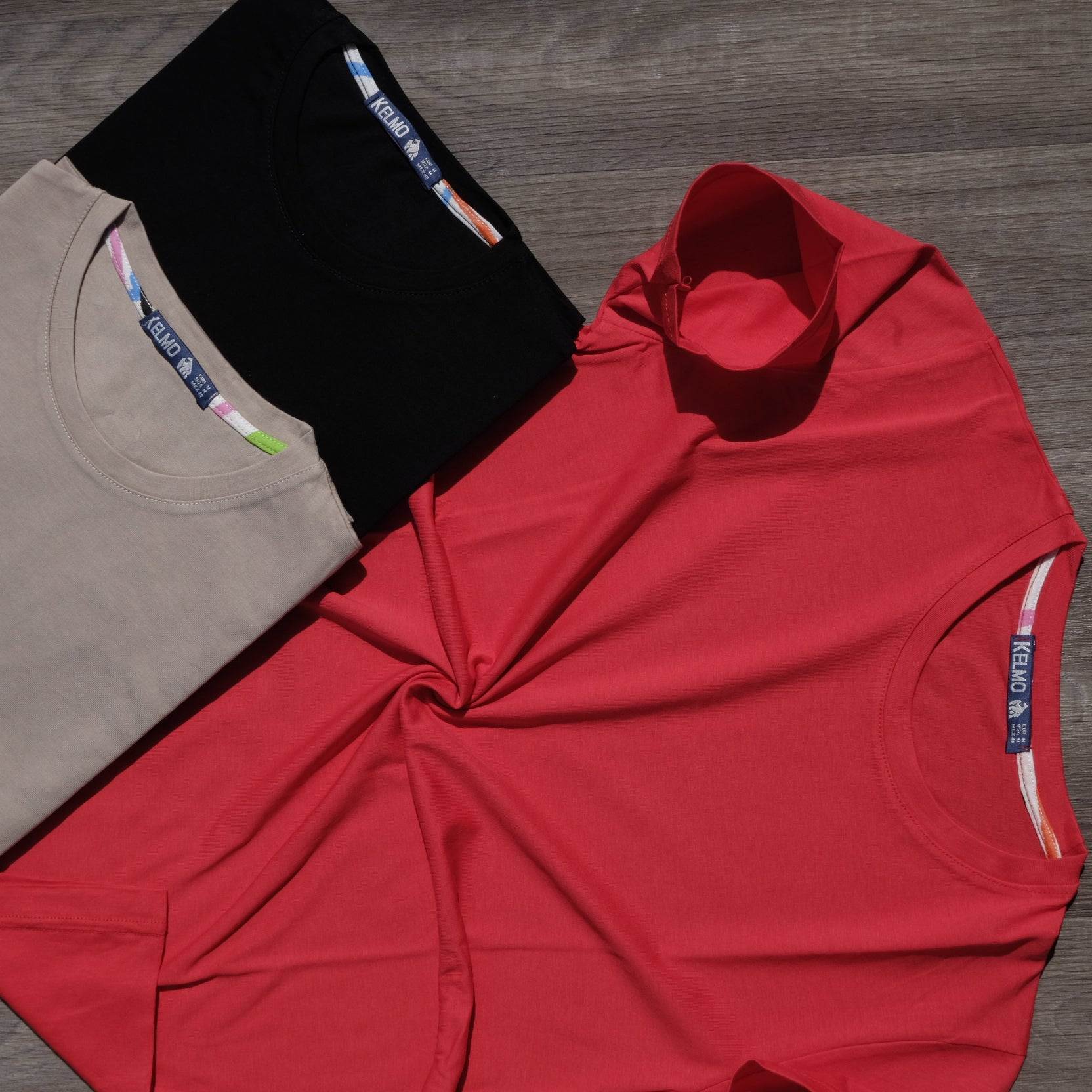 Pack 3 T-Shirts Beige, Noir et Rouge