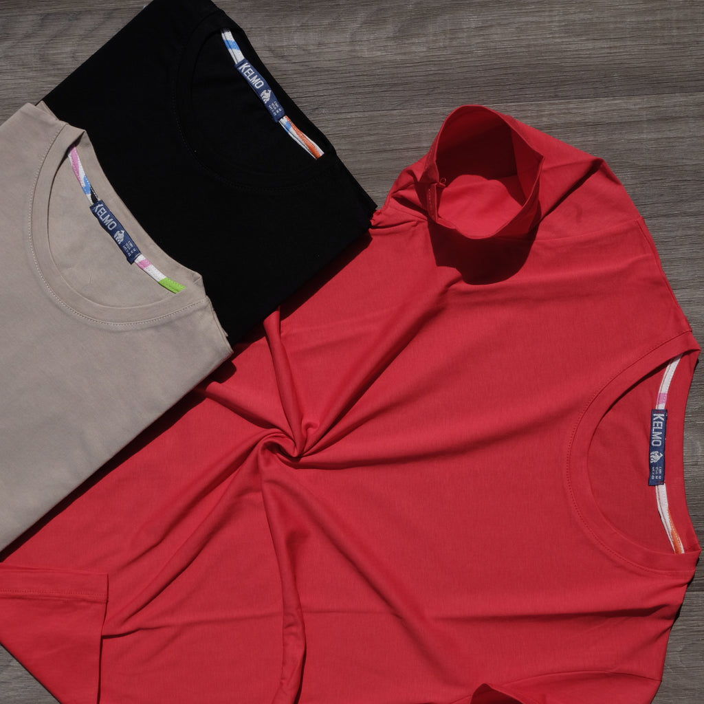 Pack 3 T-Shirts Beige, Noir et Orange Vif