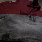 Ensemble Cargo Jeans Délavé Gris + Sweat Grenat