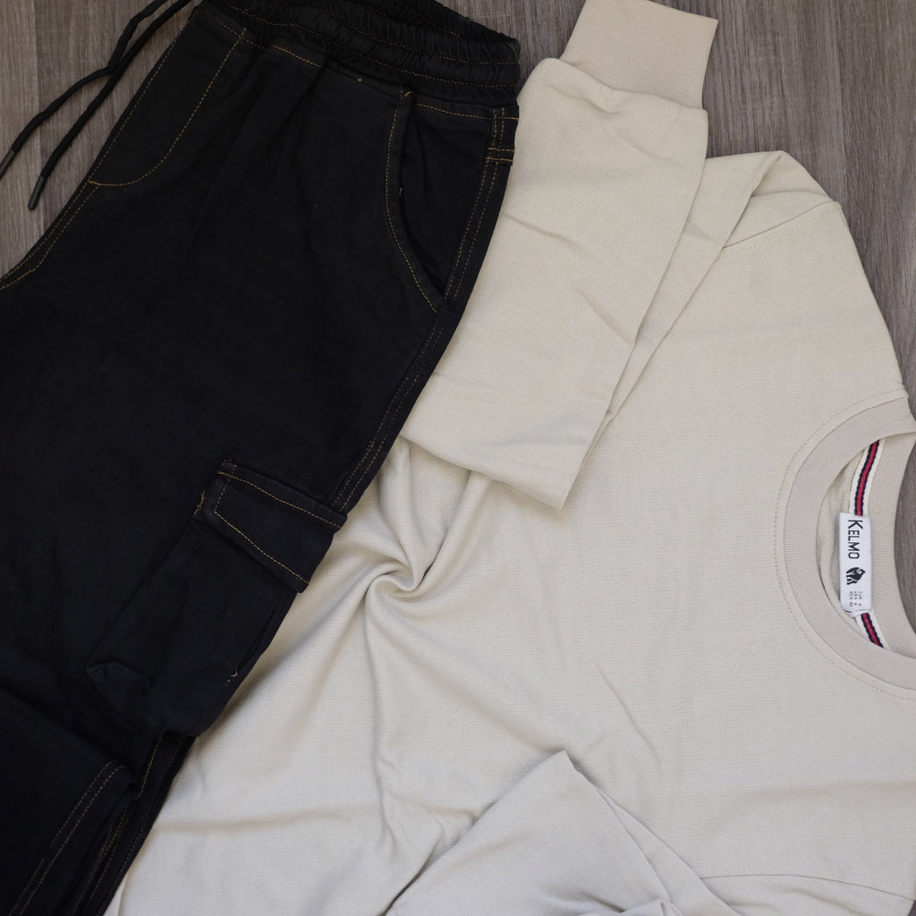 Ensemble Cargo Noir + Sweat Beige