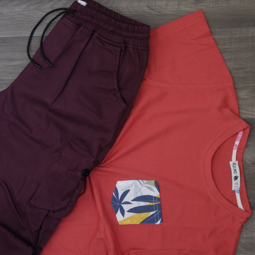 Ensemble T-shirt Rouge Hawaï et Cargo Grenat