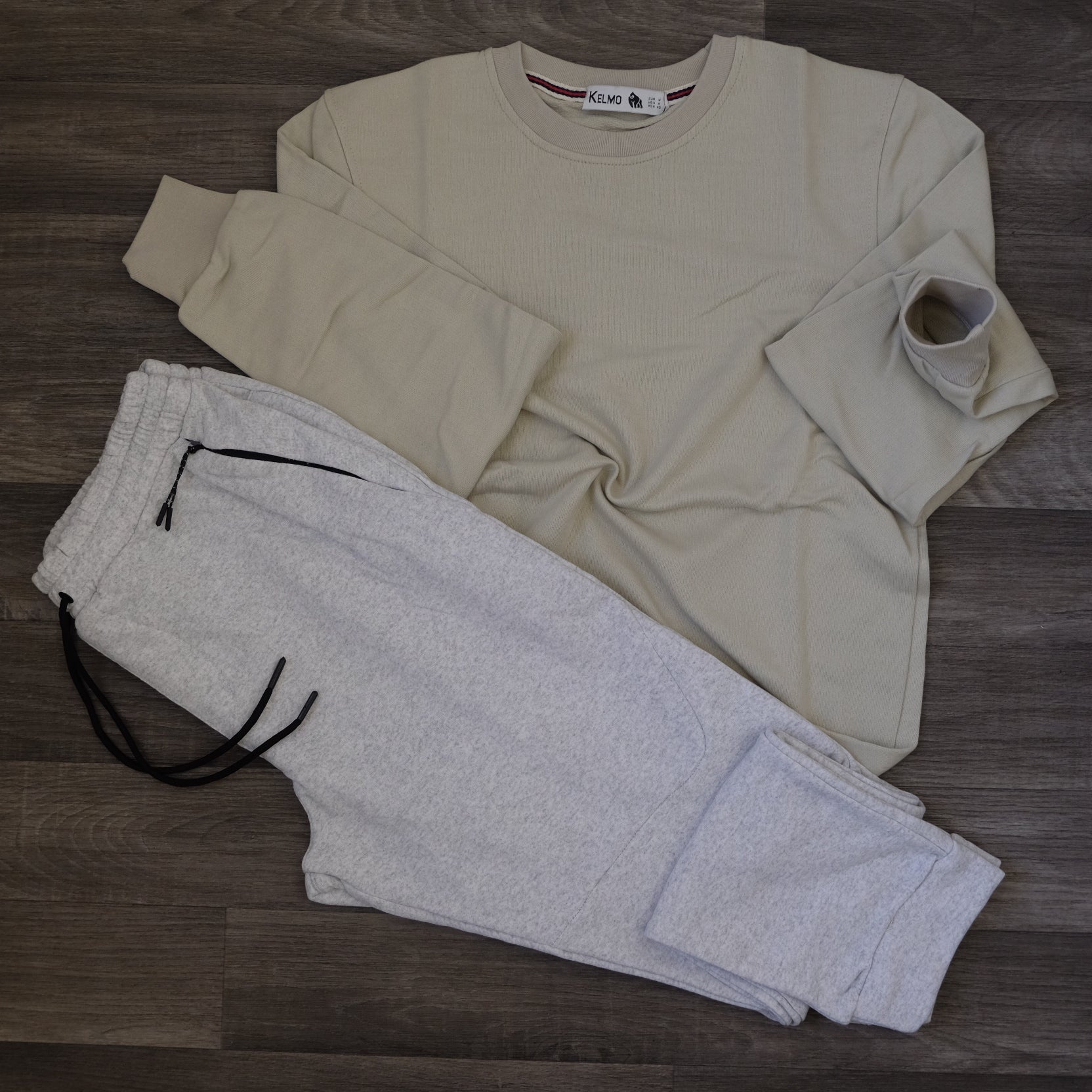 Ensemble Jogging Gris Chine Clair + Sweat Beige