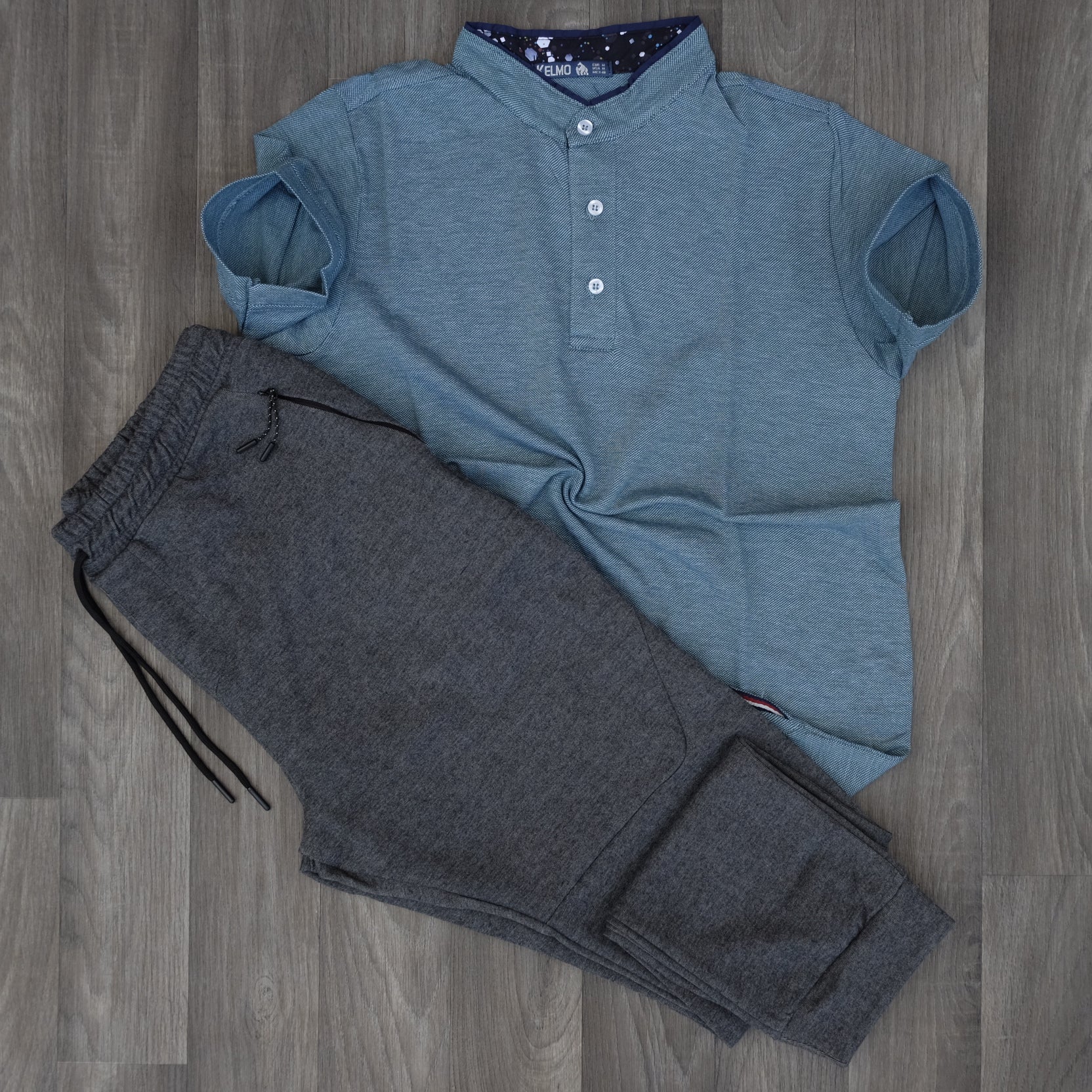 Ensemble Polo Vert Chiné et Jogging Gris Chiné Foncé