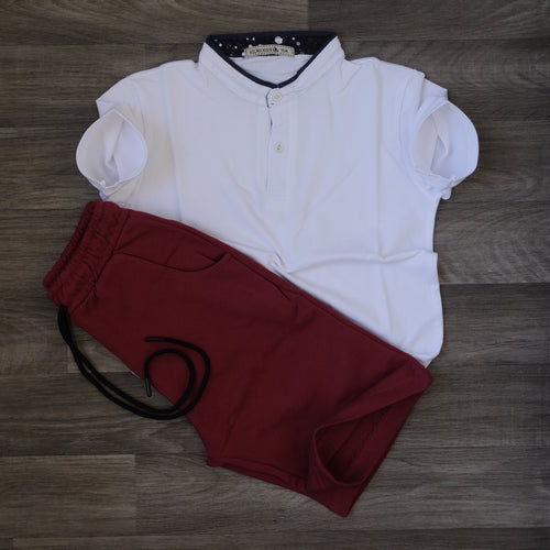 Ensemble Enfant Polo Blanc et Short Jogging Bordeaux