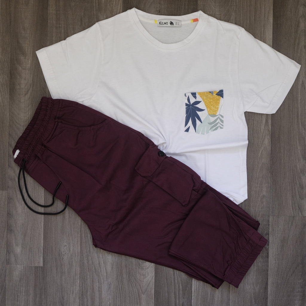 Ensemble T-shirt Blanc Hawaï et Cargo Grenat