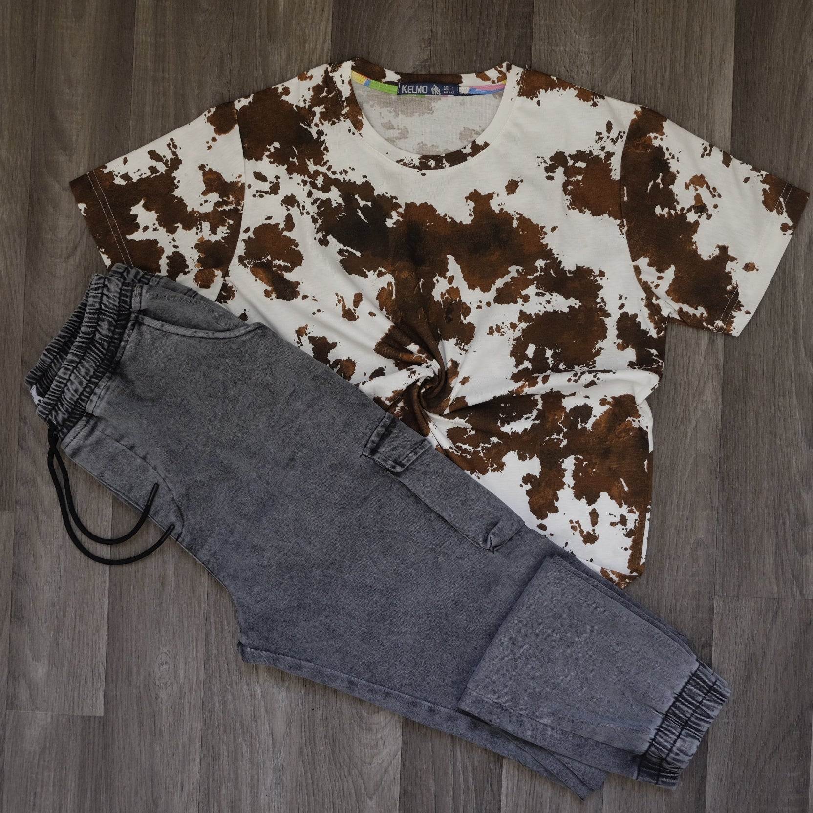 Ensemble T-shirt Cloud et Jean Gris Délavé