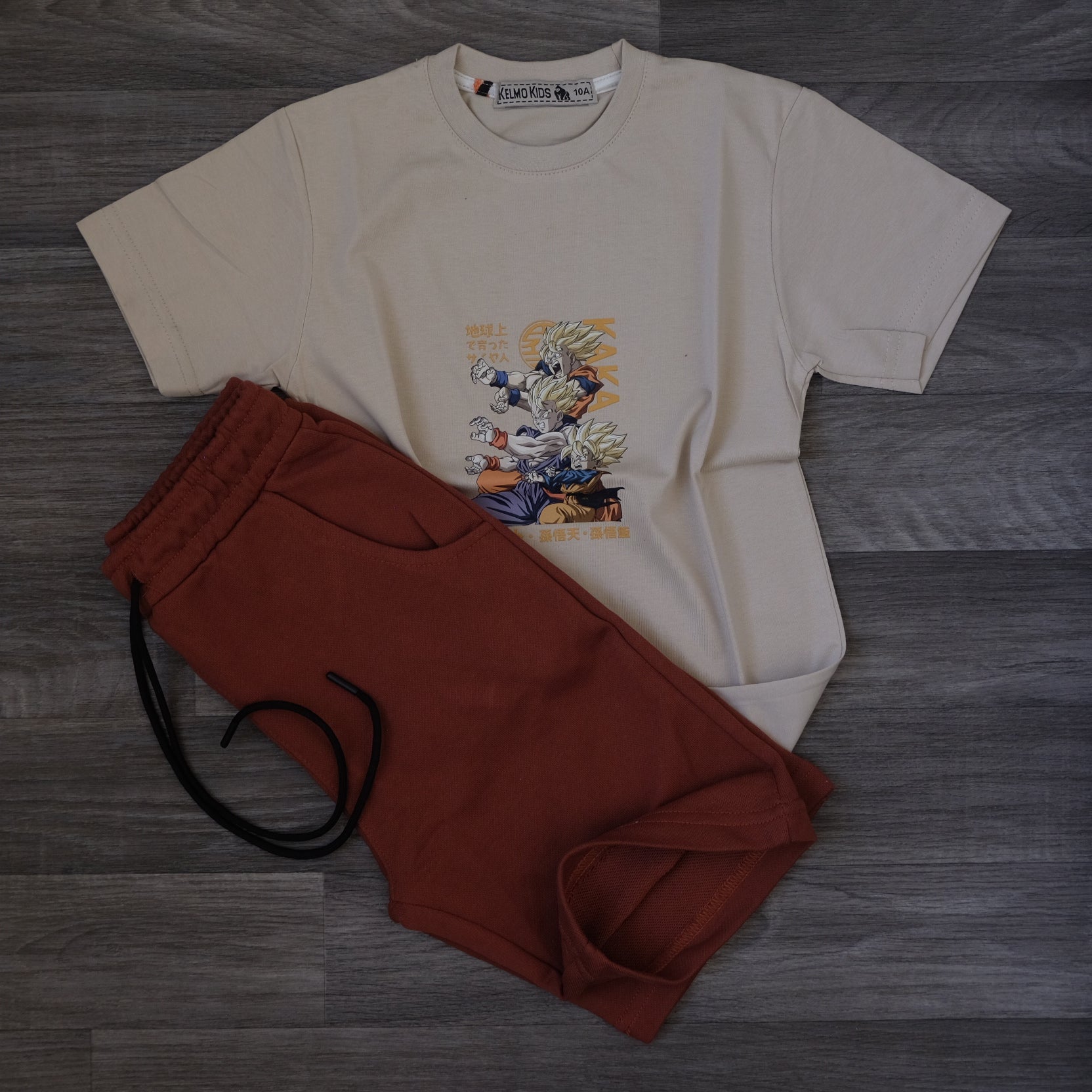 Ensemble Enfant T-shirt Beige Imprimé et Short Jogging Terracotta