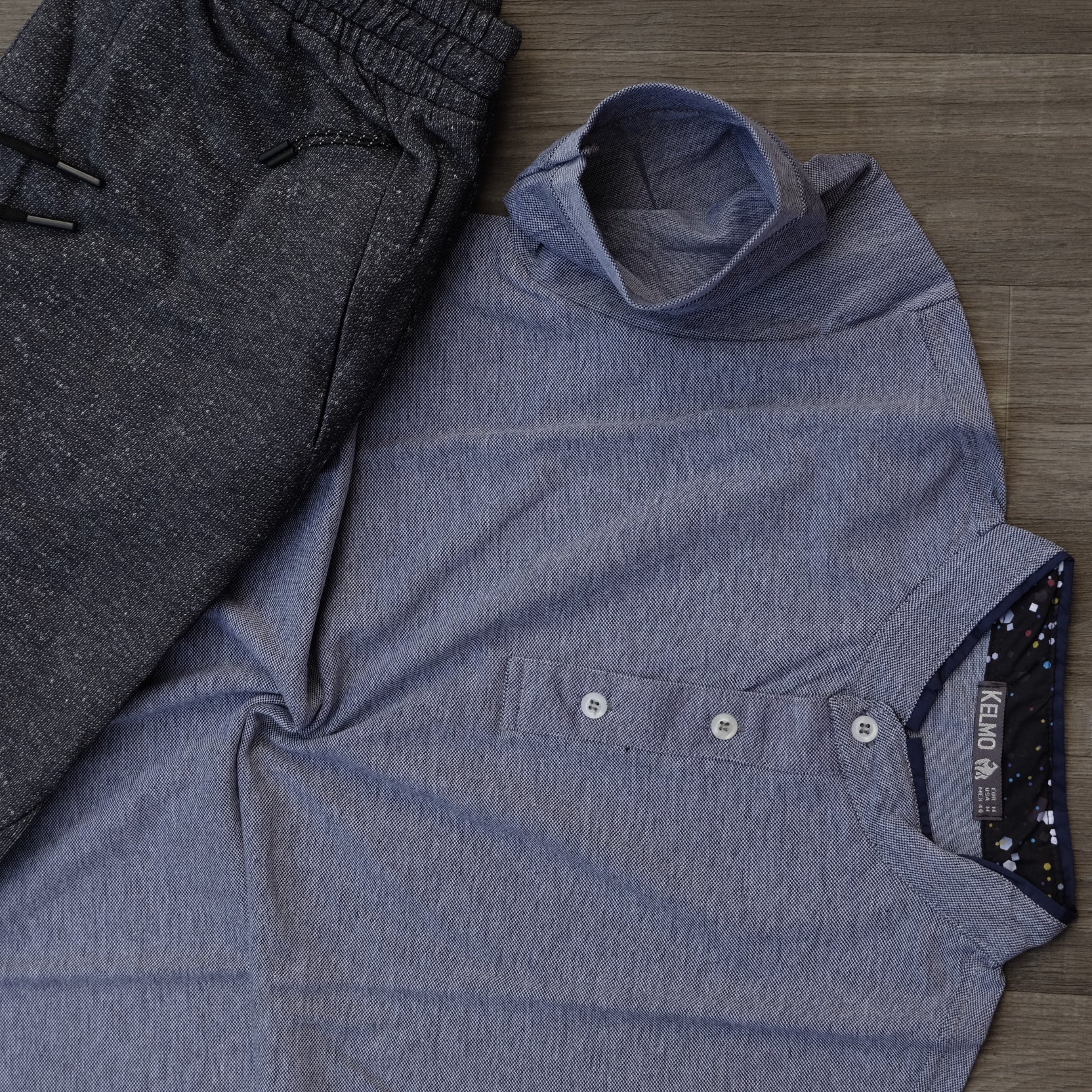 Ensemble Polo Bleu Chiné et Jogging Gris Chiné Foncé