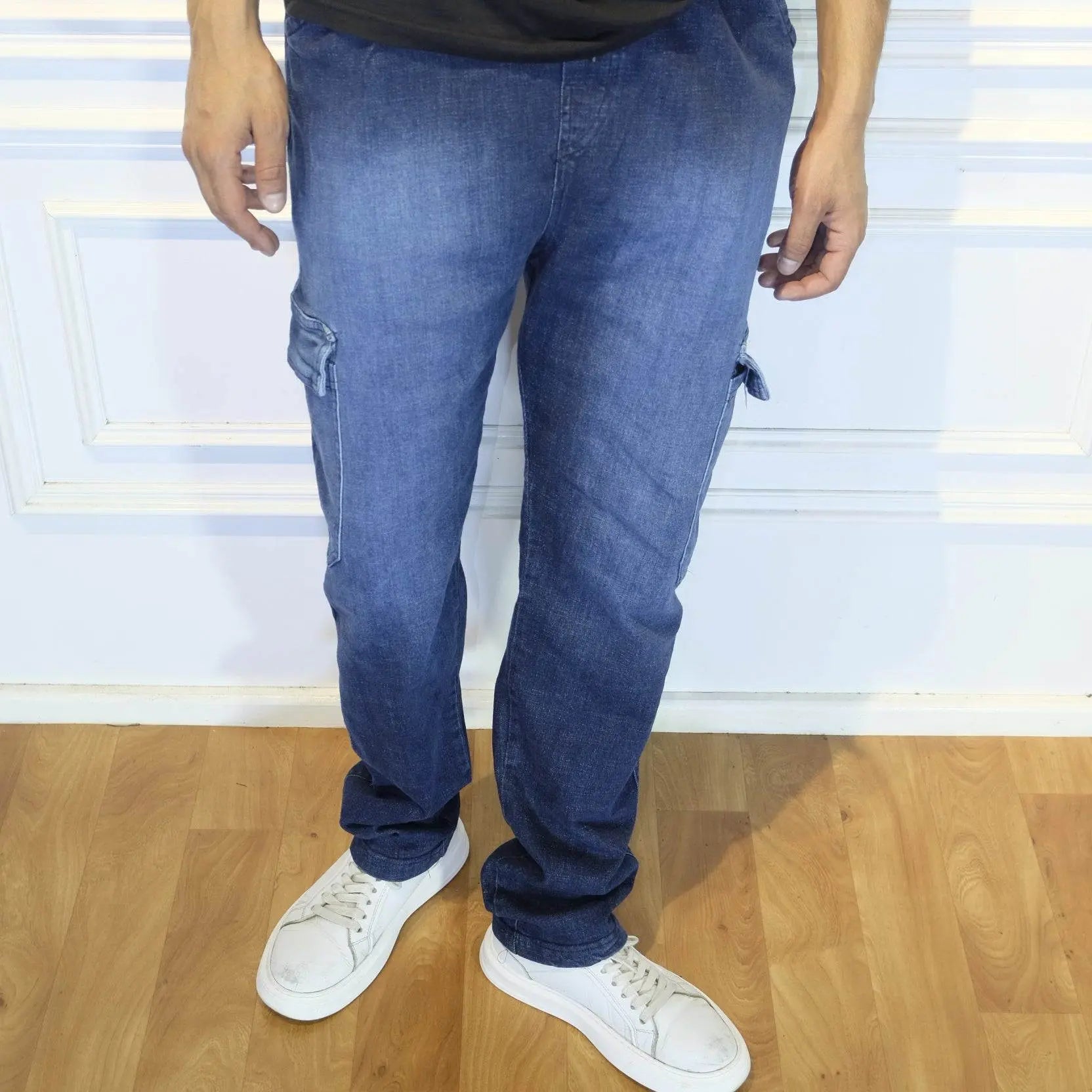 Pantalon Jean Cargo Délavé Bleu Straight