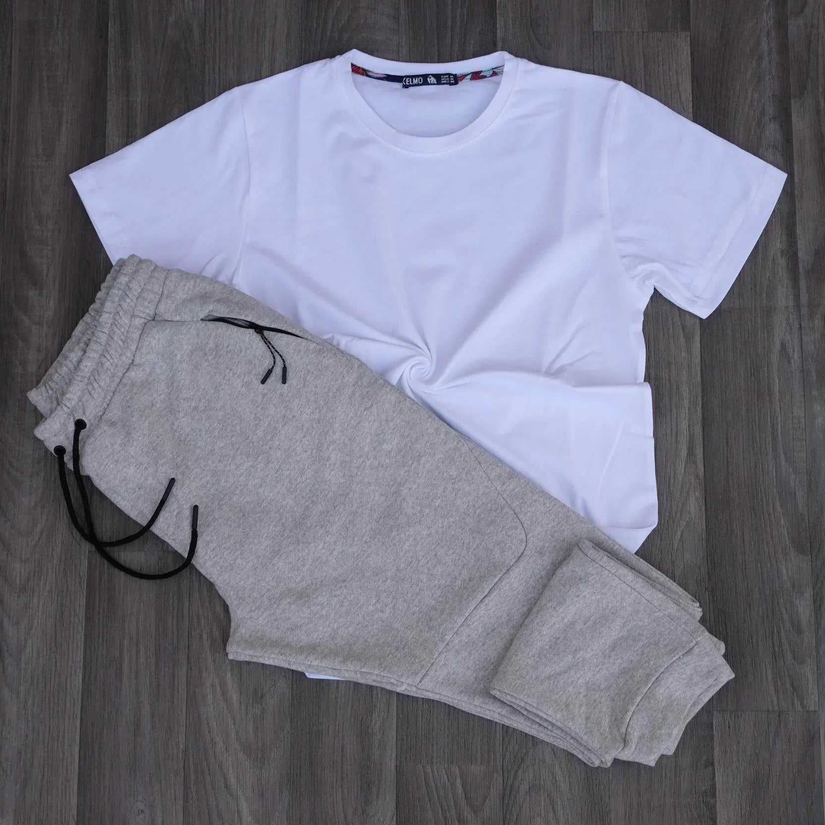 Ensemble T-shirt Blanc et Jogging Gris Chiné