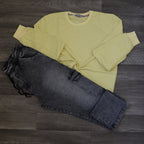 Ensemble Cargo Jeans Délavé Gris Straight + Sweat Jaune Poussin