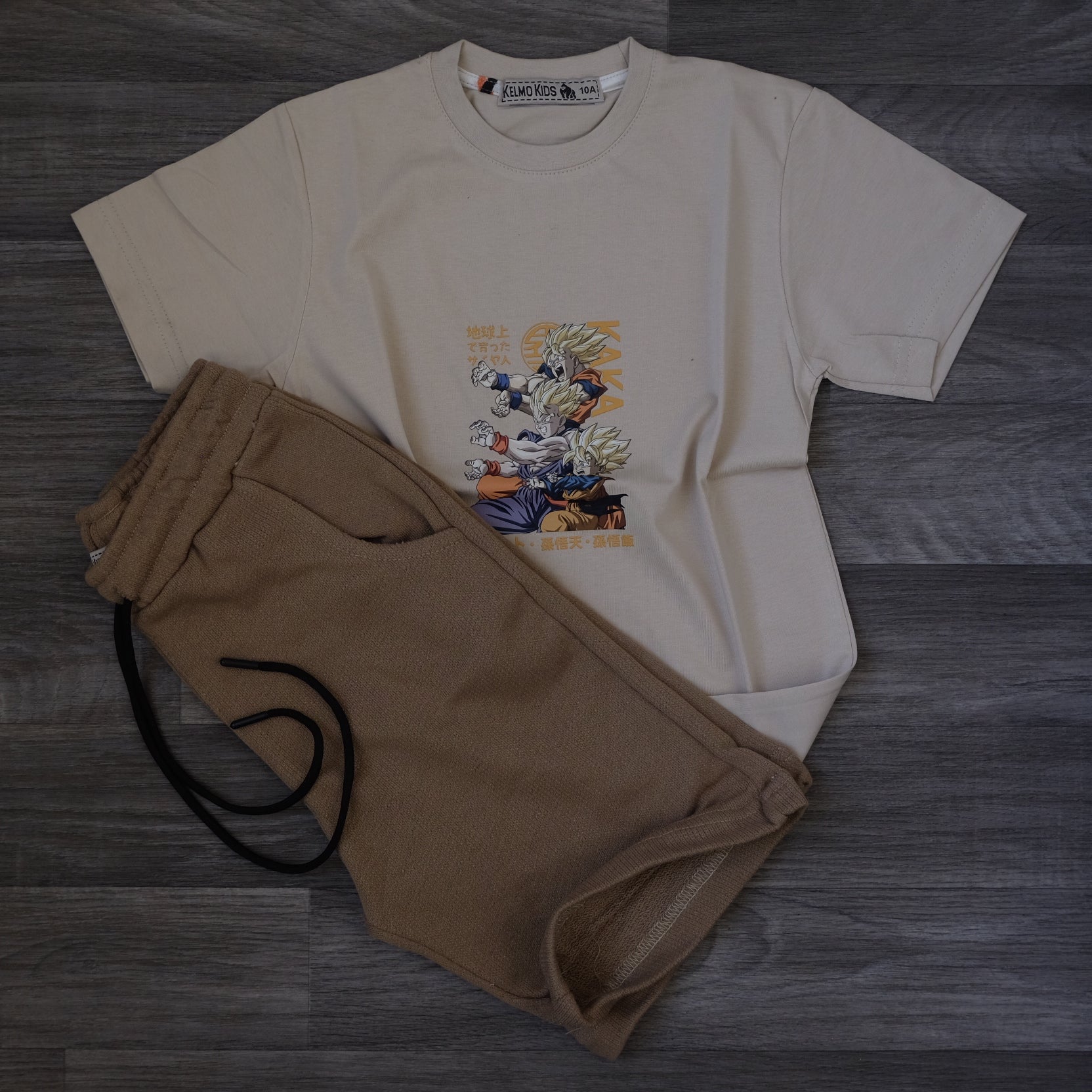 Ensemble Enfant T-shirt Beige Imprimé et Short Jogging Camel