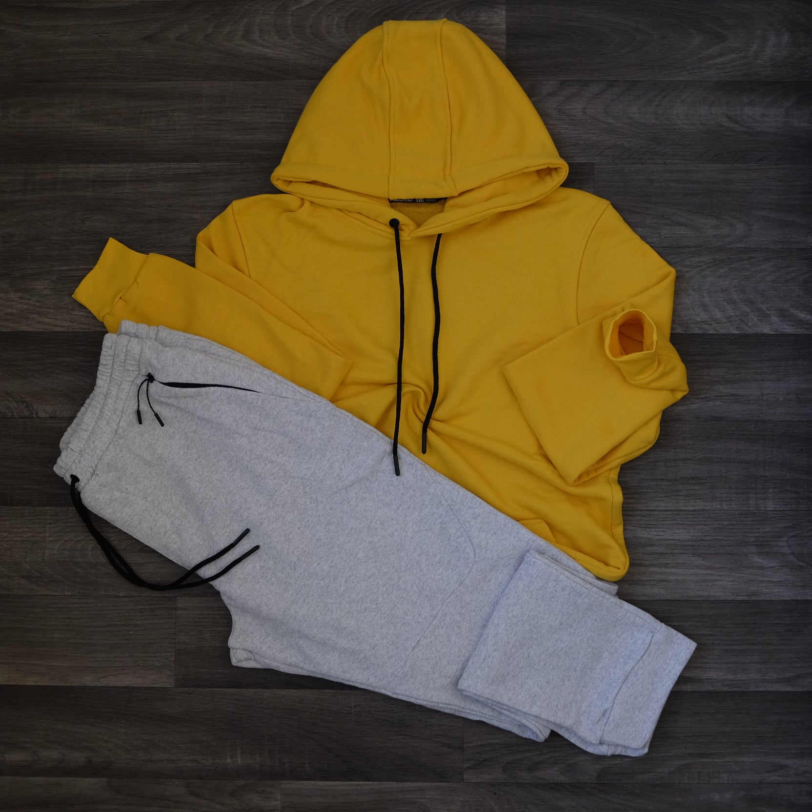 Ensemble Jogging Gris Chine Clair + Capuche Cotton Jaune