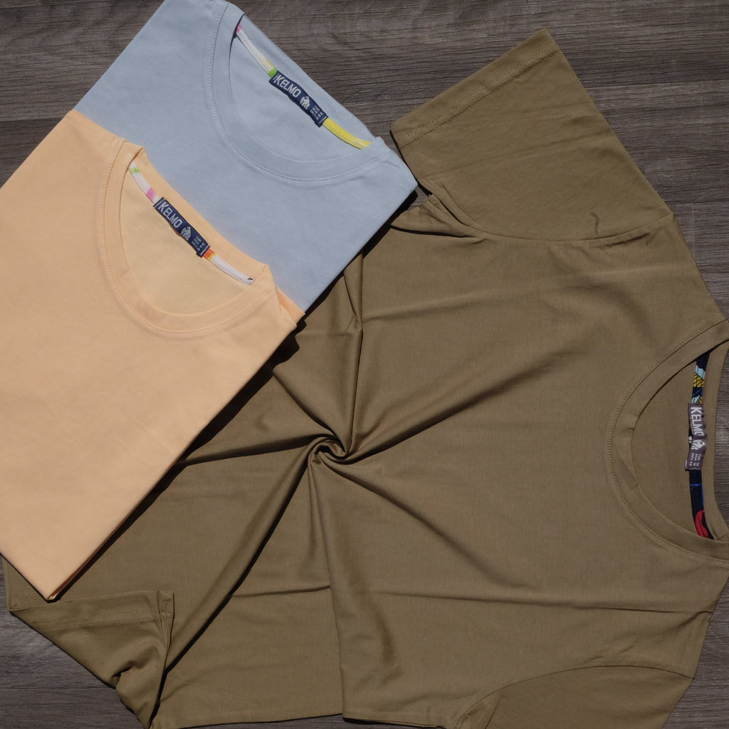 Pack 3 T-Shirts Saumon, Bleu ciel et Marron clair