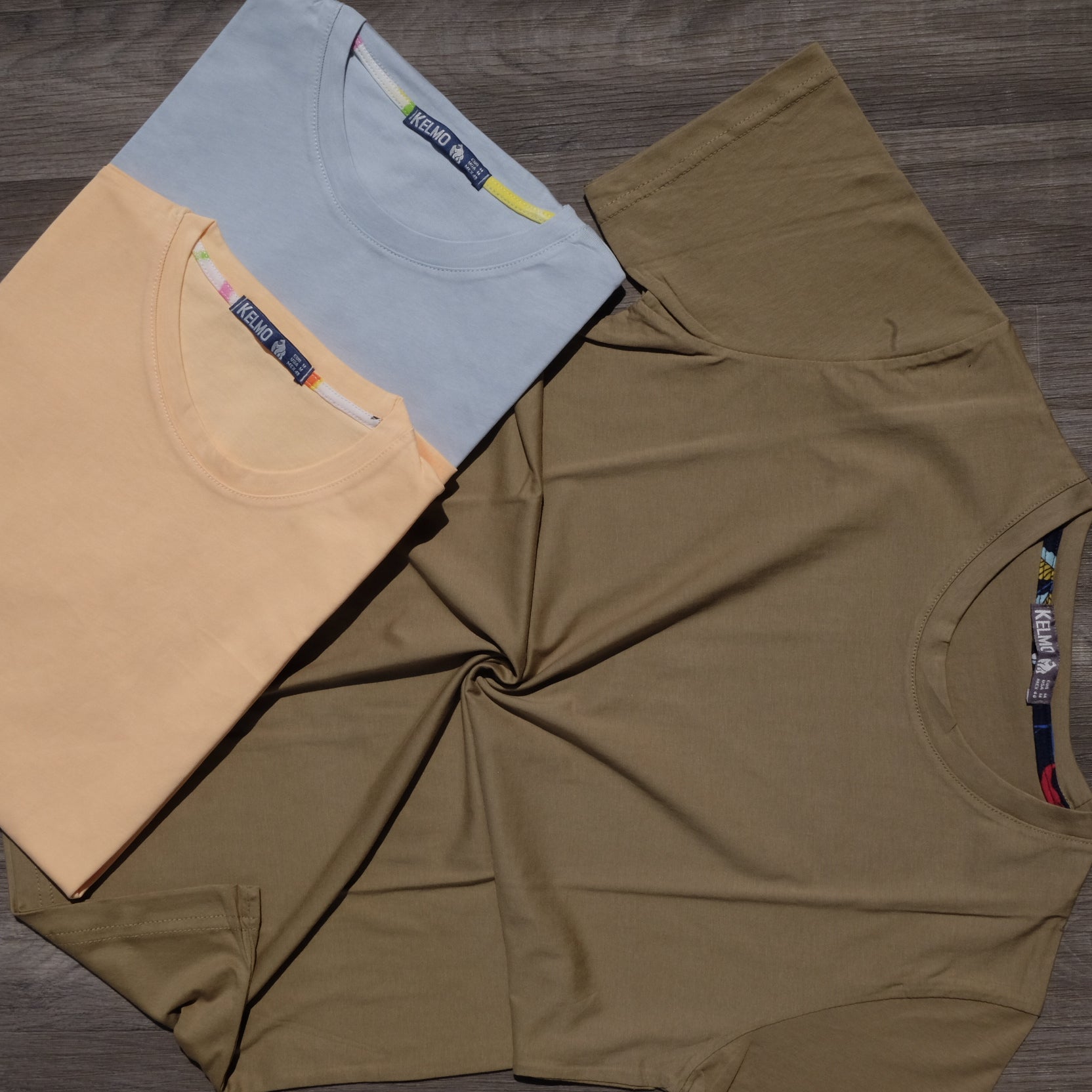 Pack 3 T-Shirts Saumon, Bleu ciel et Marron clair