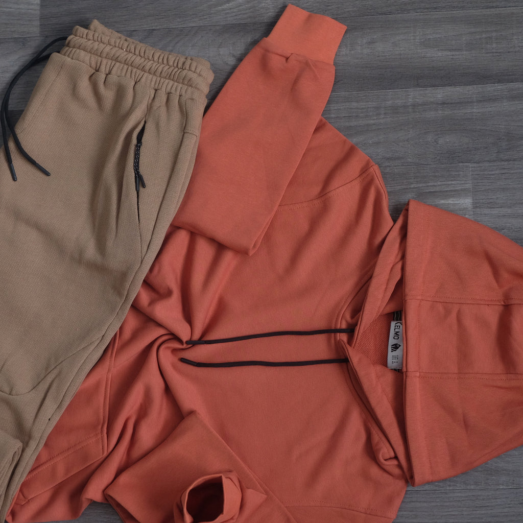 Ensemble Jogging Beige et Capuche Brique