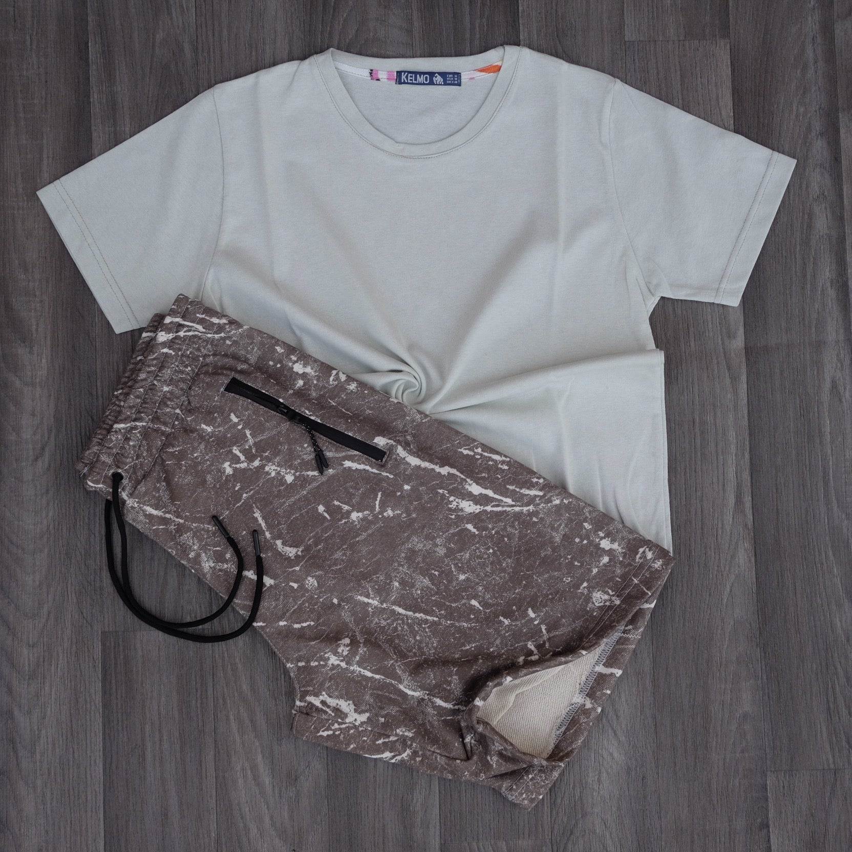 Ensemble T-shirt Cloud et Short Imprimé Marbre Marron