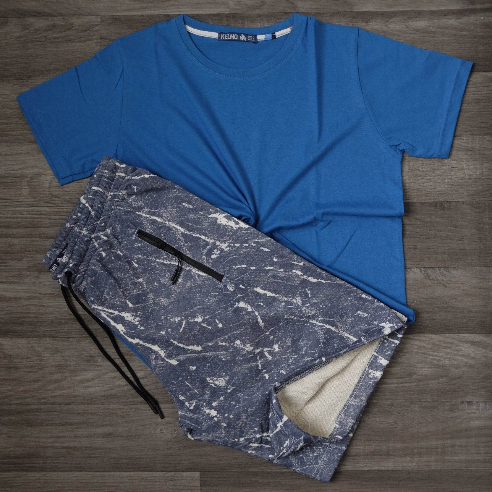 Ensemble T-shirt Bleu Royal et Short Imprimé Marbre Bleu Marine