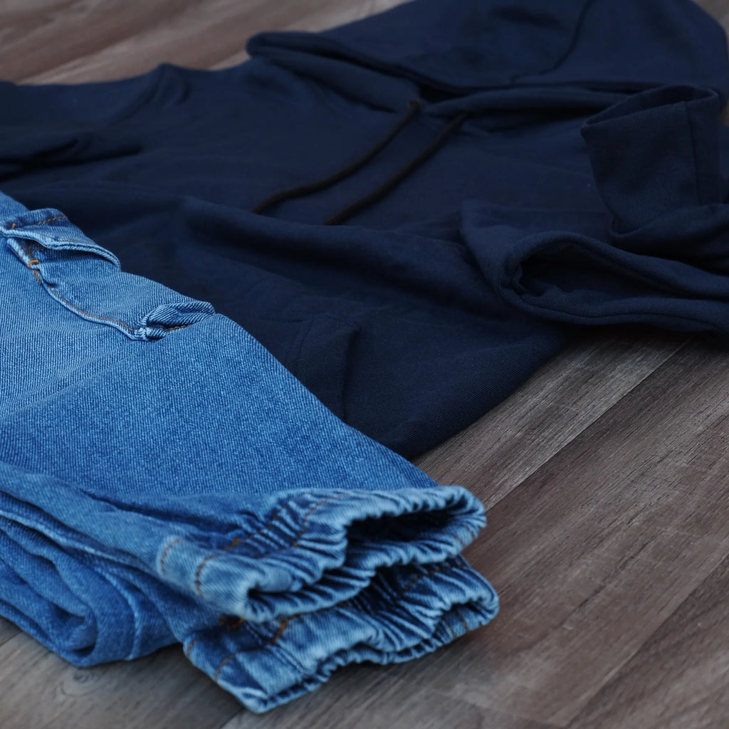 Ensemble Cargo Jeans Délavé Bleu et Capuche Cotton Bleu Marine