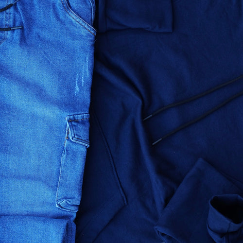 Ensemble Cargo Jeans Délavé Bleu et Capuche Cotton Bleu Marine