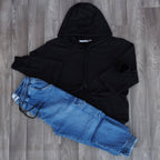 Ensemble Cargo Jeans Délavé Bleu + Capuche Cotton Noir