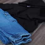 Ensemble Cargo Jeans Délavé Bleu + Capuche Cotton Noir