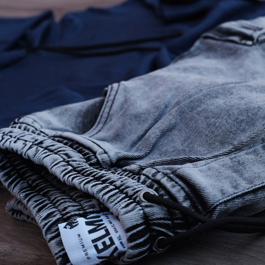 Ensemble Cargo Jeans Délavé Gris et Capuche Cotton Bleu Marine