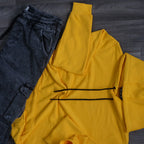 Ensemble Cargo Jeans Délavé Gris et Capuche Cotton Jaune