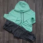 Ensemble Cargo Jeans Délavé Gris et Capuche Cotton Vert Nil