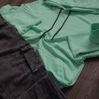 Ensemble Cargo Jeans Délavé Gris et Capuche Cotton Vert Nil