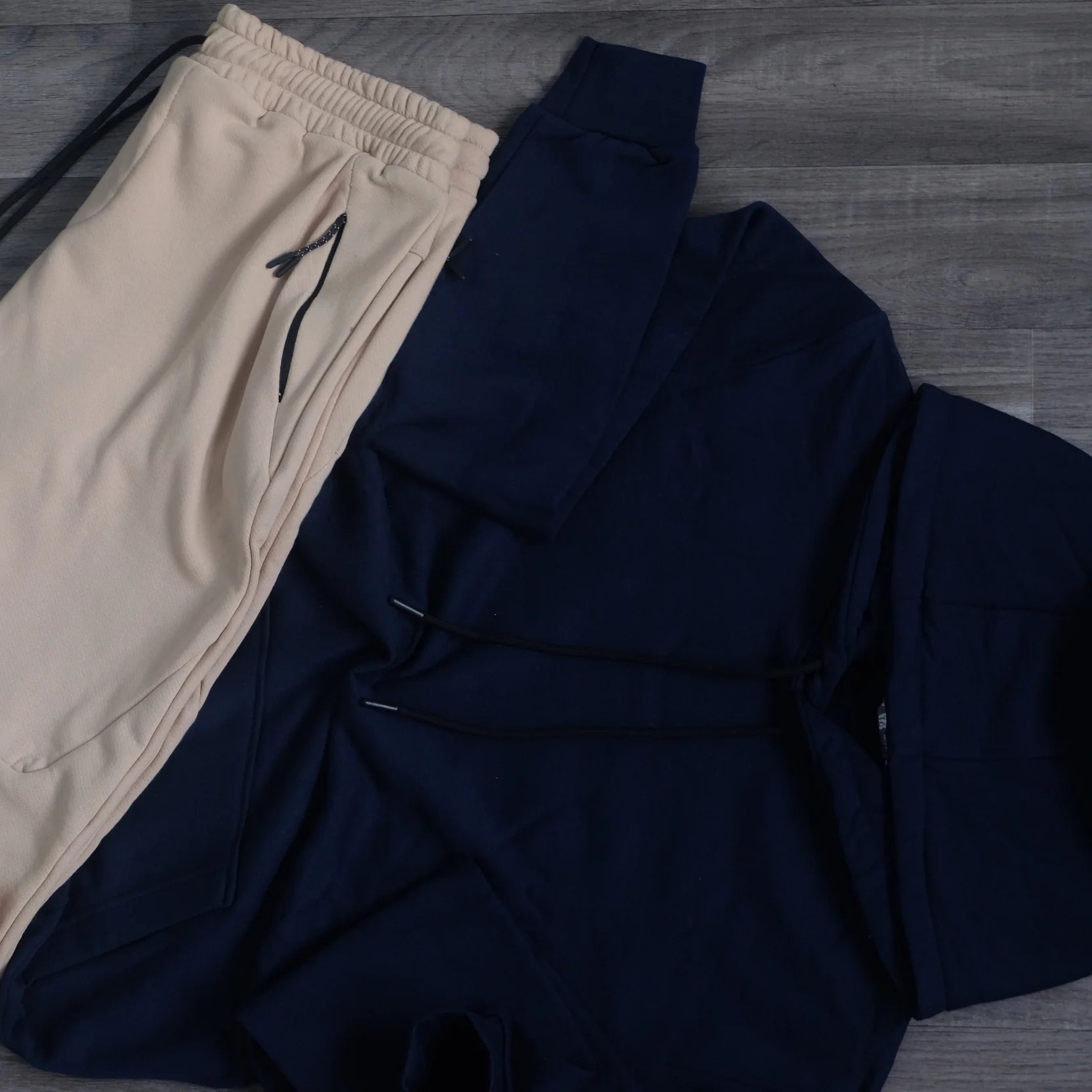 Ensemble Jogging Beige et Capuche Cotton Bleu Marine