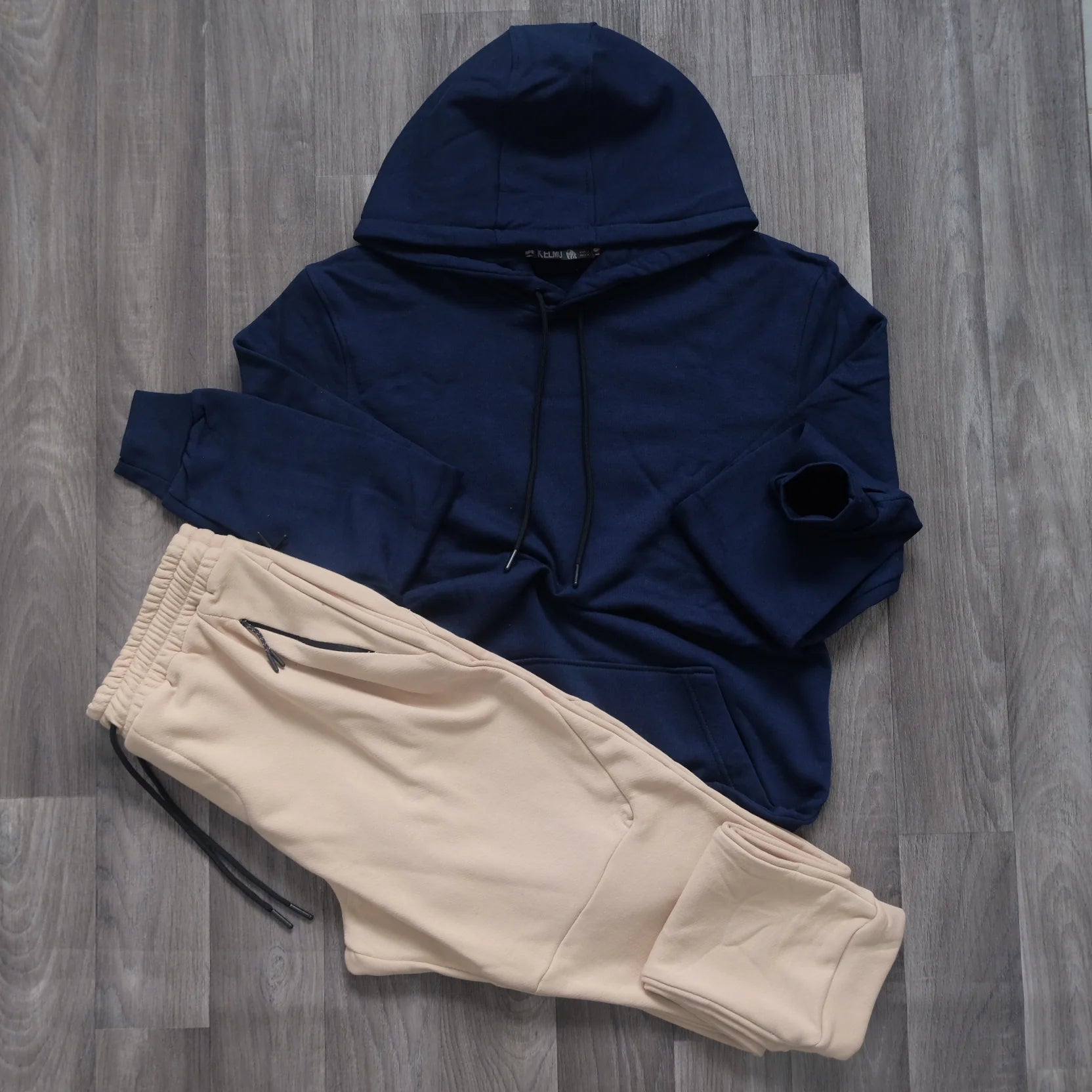 Ensemble Jogging Beige et Capuche Cotton Bleu Marine