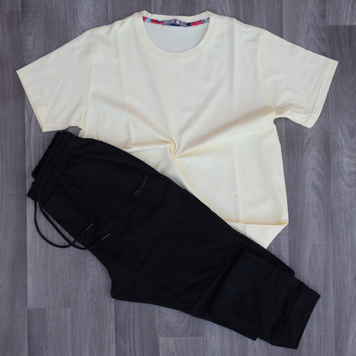 Ensemble Jogging Noir et T-Shirt Jaune Poussin