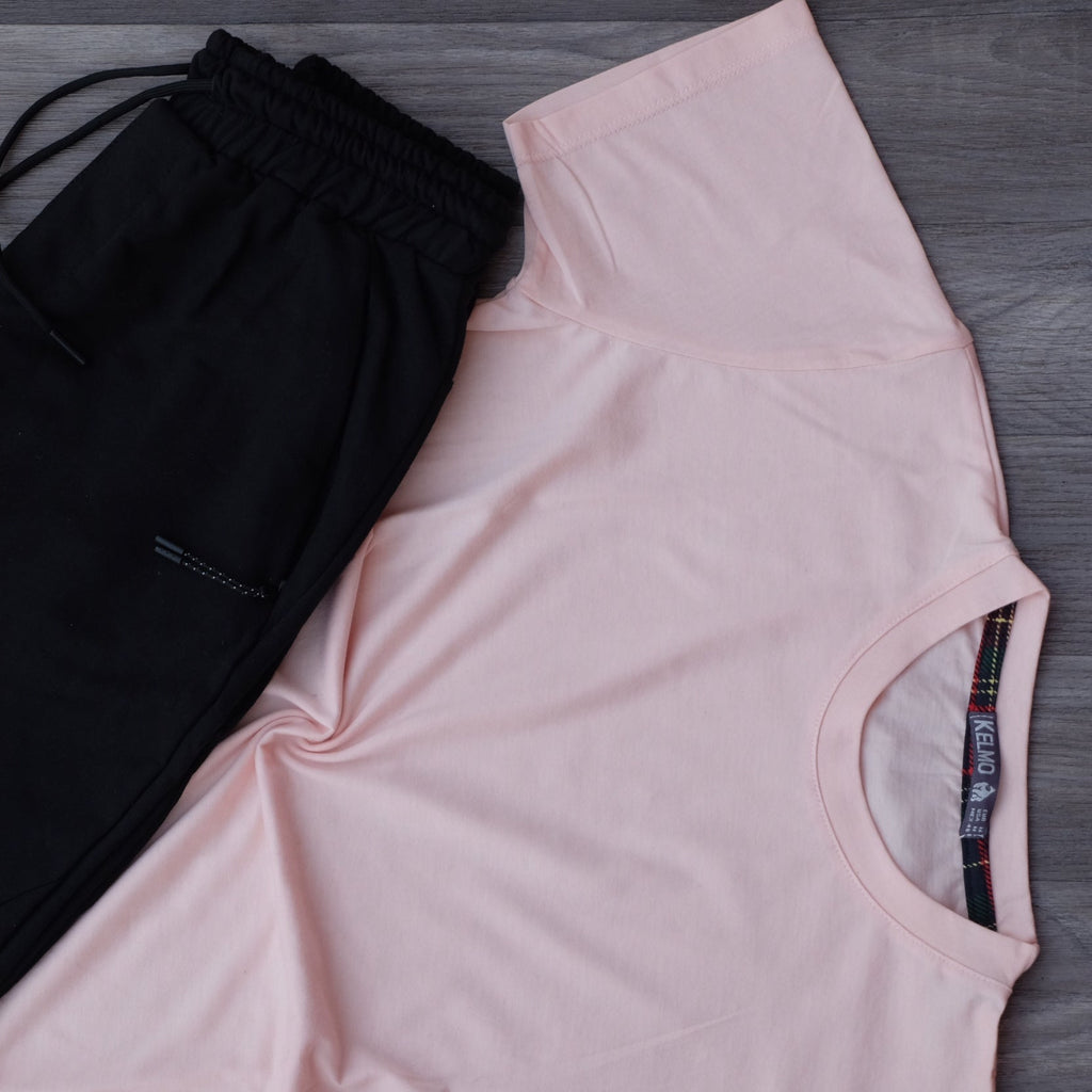 Ensemble Jogging Noir et T-Shirt Saumon Clair