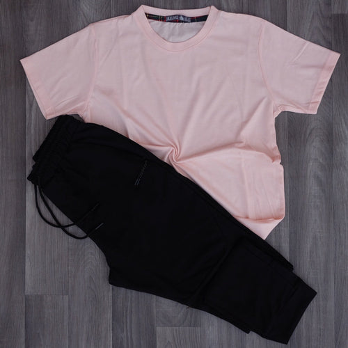 Ensemble Jogging Noir et T-Shirt Saumon Clair