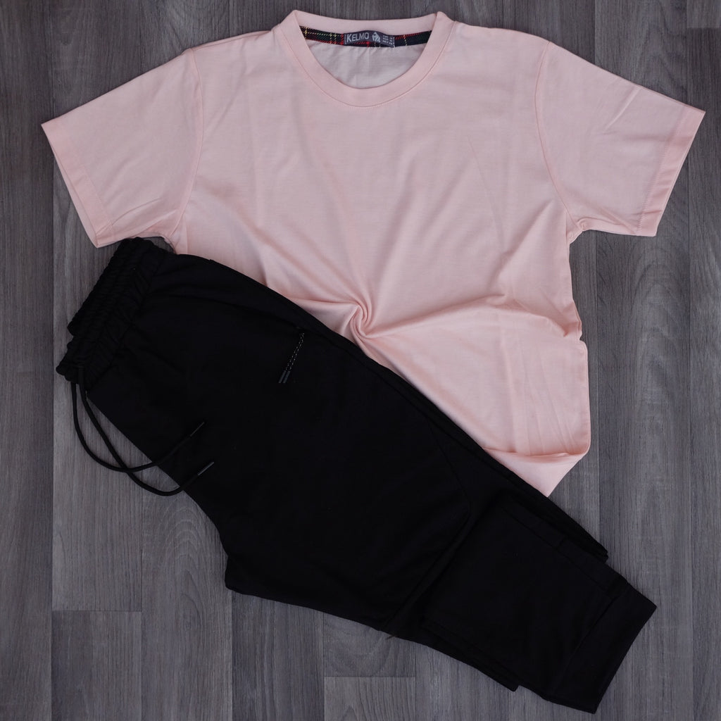 Ensemble Jogging Noir et T-Shirt Saumon Clair