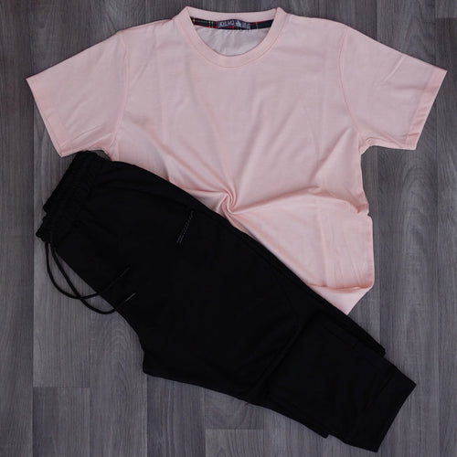 Ensemble Jogging Noir et T-Shirt Saumon Clair