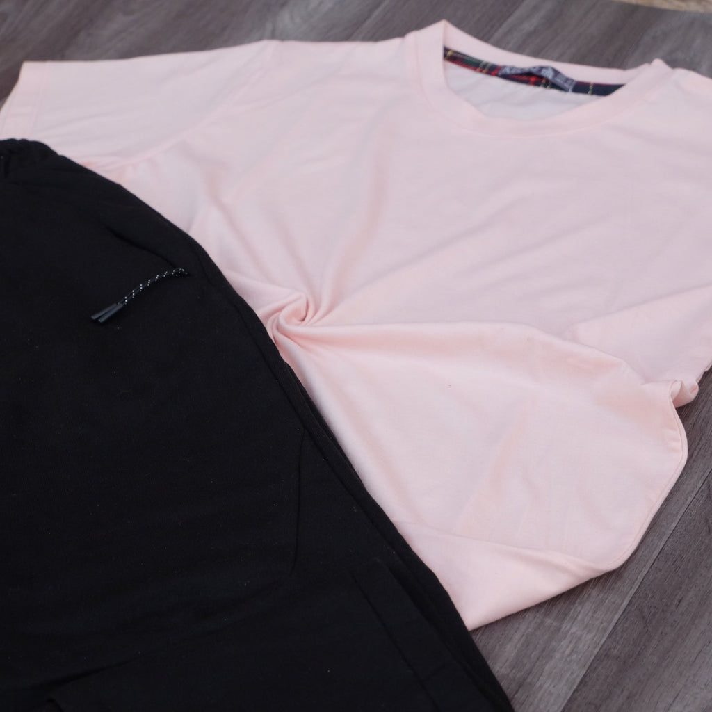 Ensemble Jogging Noir et T-Shirt Saumon Clair