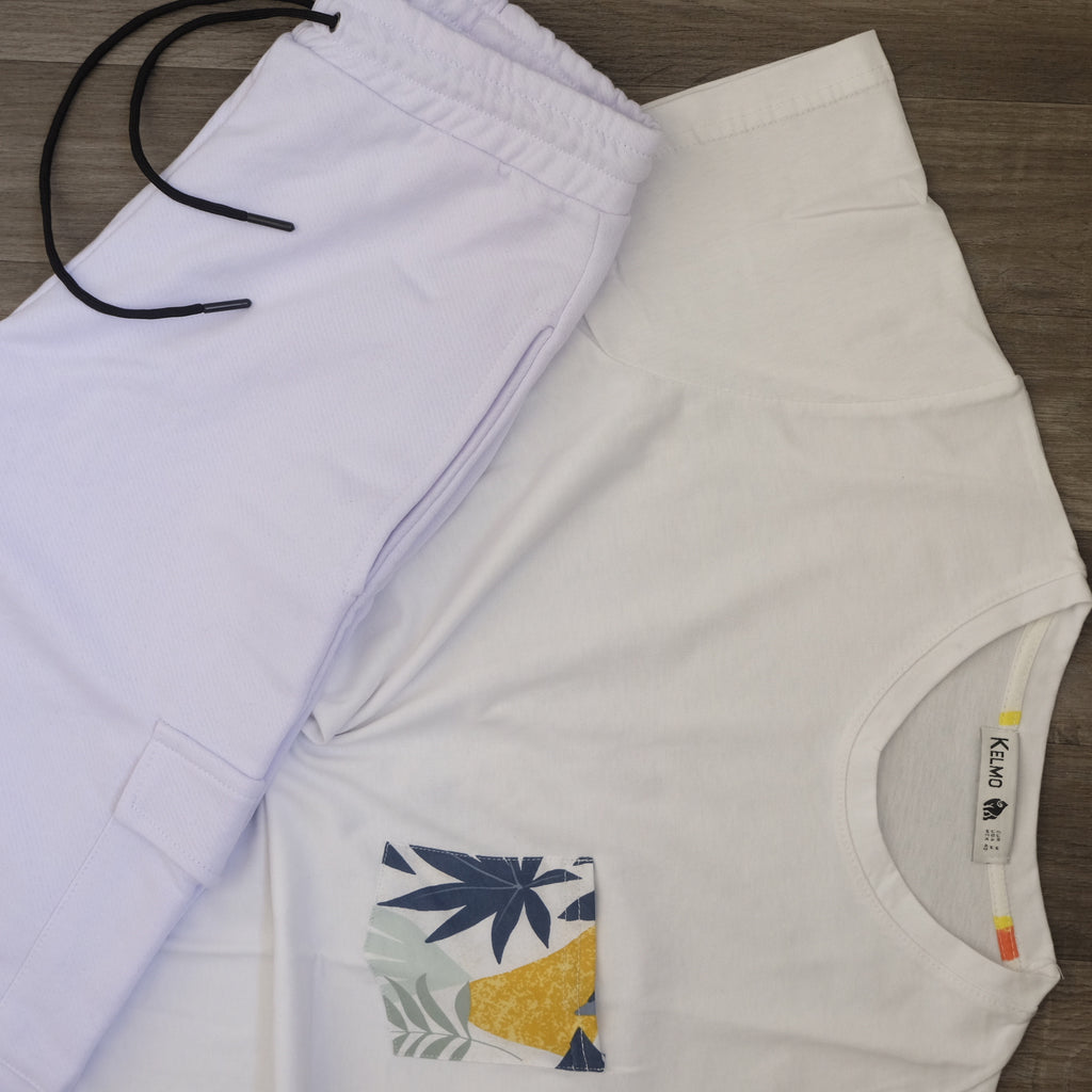 Ensemble T-shirt Blanc Hawaï et Jogging Cargo Blanc